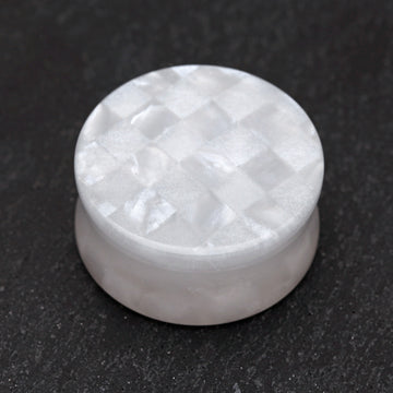 Detail View 1 of A Pair of Marble Checker Double Flared Ear Gauge Plug-White